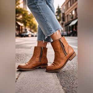 Blackstone BW30 Rusty Brown Leather Zip Ankle Boots Women EU 41 US 10.5 Vintage